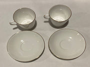 Two Classic White Gold Rimmed Cups and Saucers