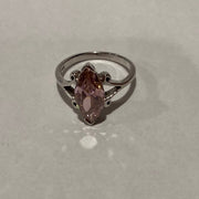 Sterling Silver Vintage Marquise Cut Pink Gemstone Ring