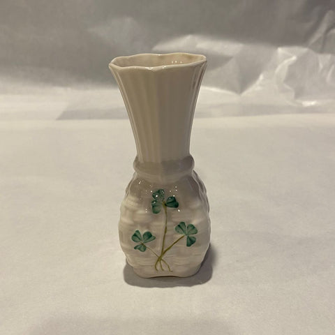 Belleek Shamrock Basketweave Vase