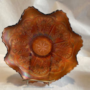 Carnival Glass Marigold Peacock & Grape Fluted Bowl