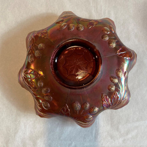 Carnival Glass Marigold Peacock & Grape Fluted Bowl