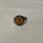 Sterling Silver Amber Ring with Ferns