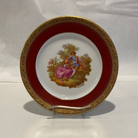 Limoges Fragonard Burgundy Courting Couple Plate