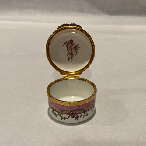 Halcyon Days Fuchsia Flowers Enamel Trinket Box