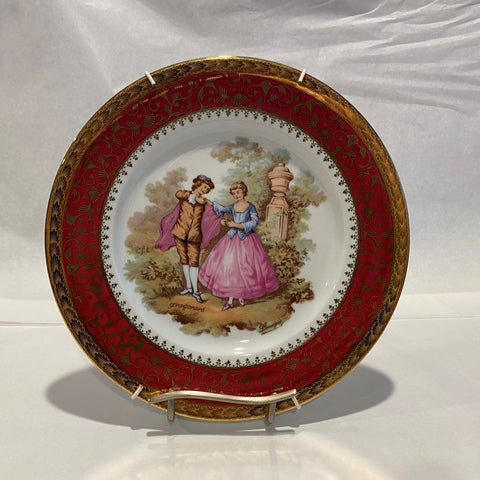 Limoges Fragonard Burgundy Courting Couple Plate 24.5cm