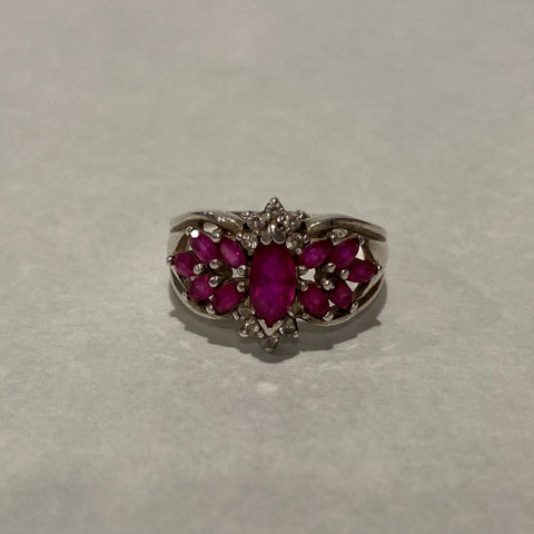 Sterling Silver Ring Pink Gemstones