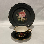 Waldershof Bavarian Black Matt Demitasse Trio - Rare