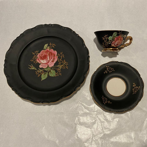 Waldershof Bavarian Black Matt Demitasse Trio - Rare